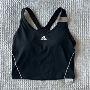 S NWT Adidas Black Sports Cropped Top Bra, Running, Workout, Built in Bra